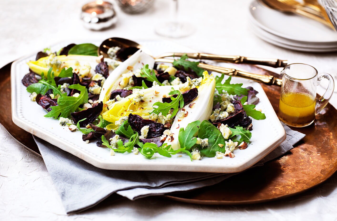 Image of "Roasted beetroot and Stilton salad with honey cider dressing"