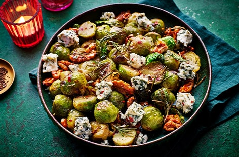 Image of "Roasted sprouts with blue cheese, chilli and honey"