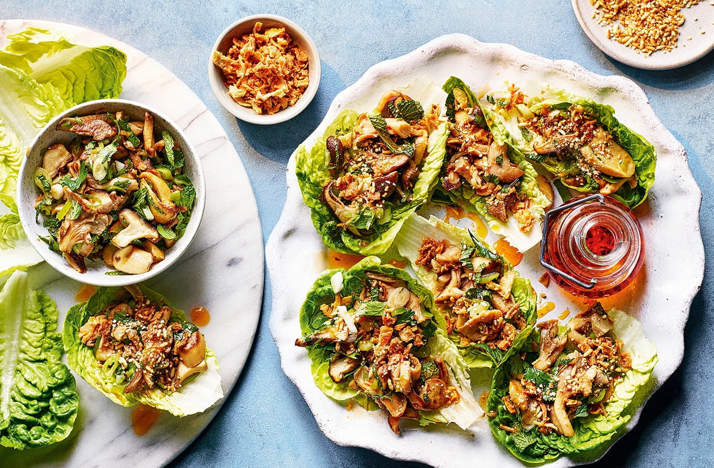 Thai-style mushroom lettuce cups