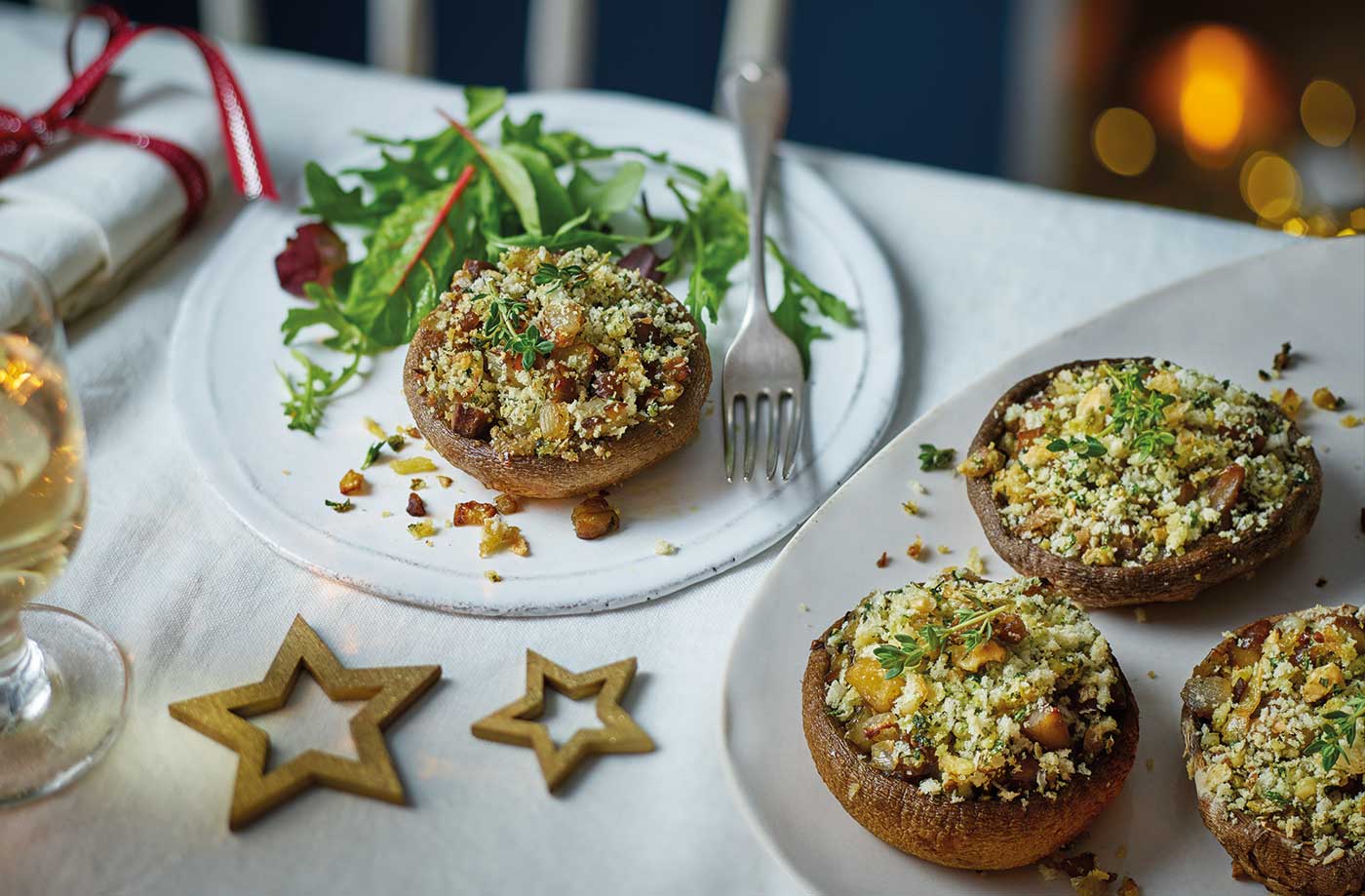 Chestnut-stuffed mushrooms with walnut crumb