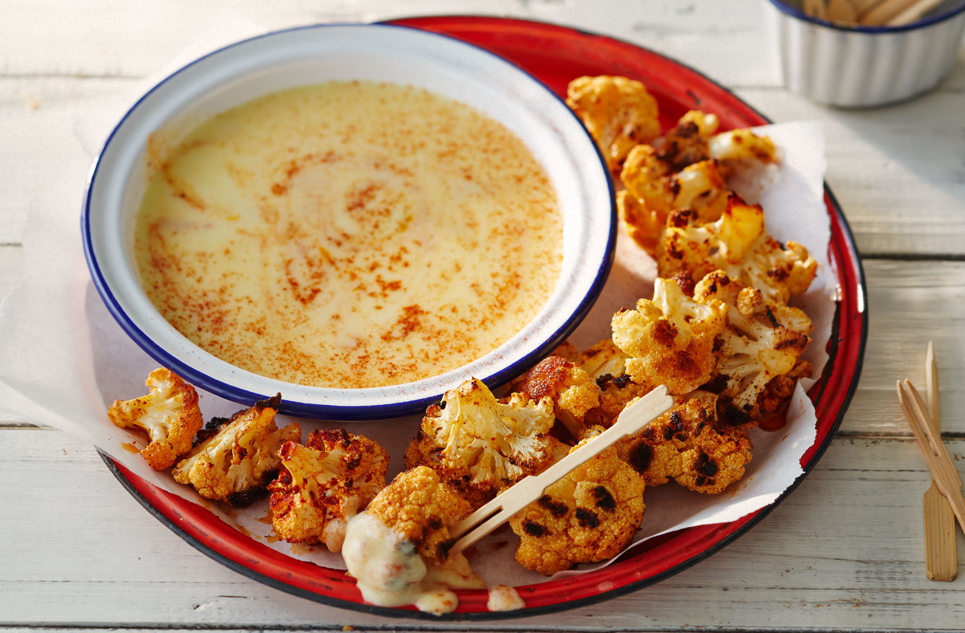 Smoky campfire cauliflower fondue