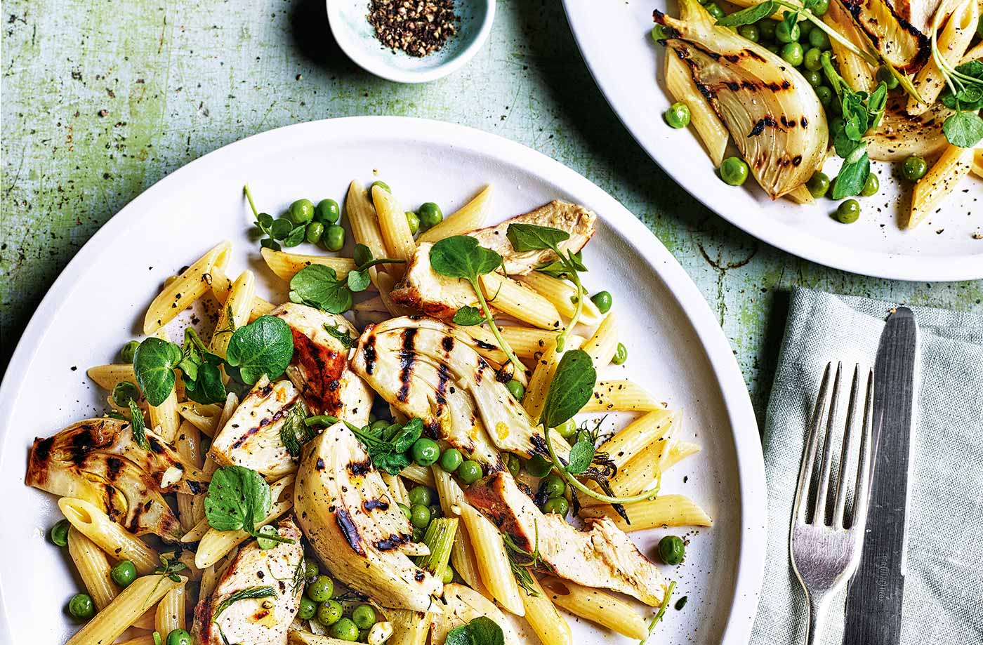Pea, fennel and chicken pasta