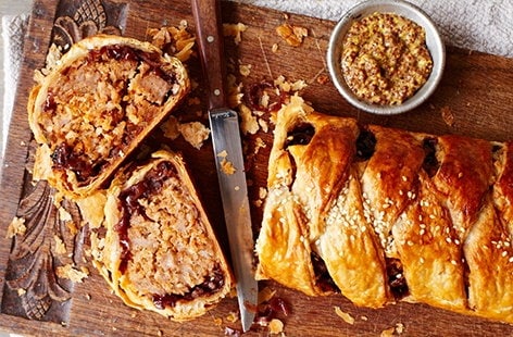 Image of "Sausage plait with caramelised onions"
