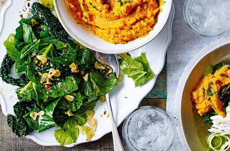 Image of "Stir-fried greens with garlic chips and chilli"