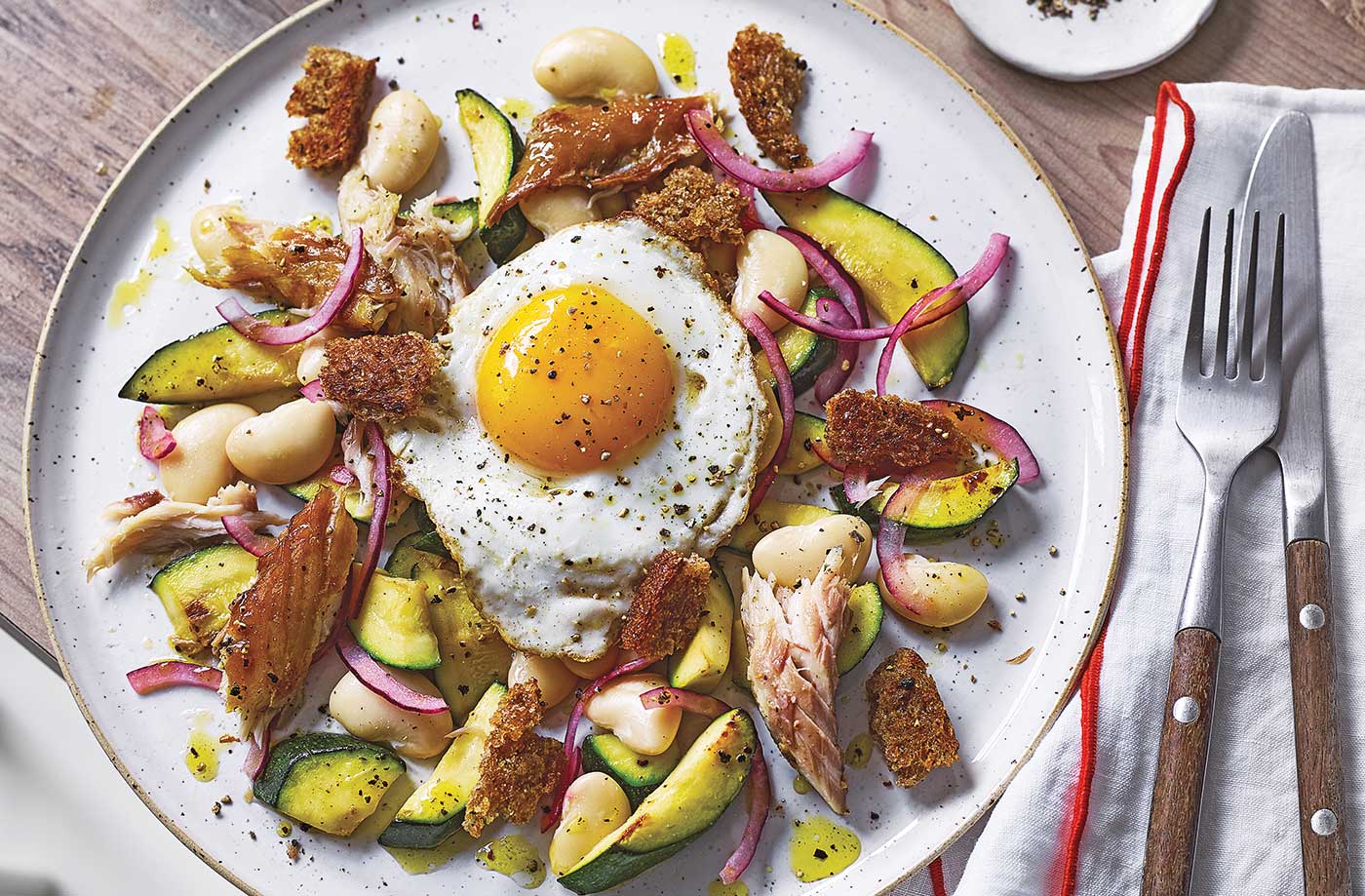 Courgette, butter bean and mackerel salad