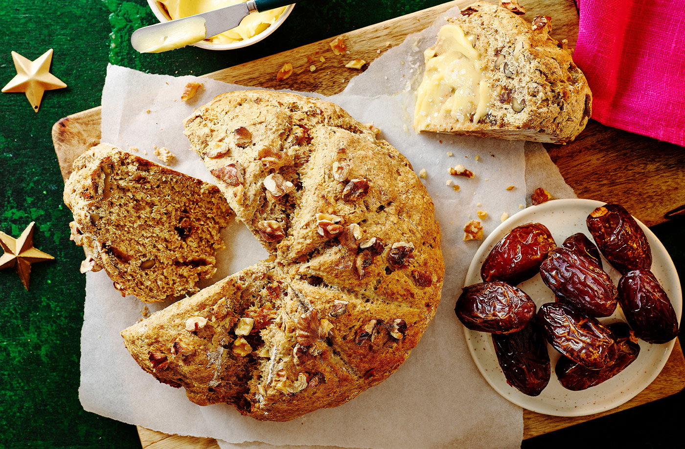 Date and walnut soda bread with salted honey butter