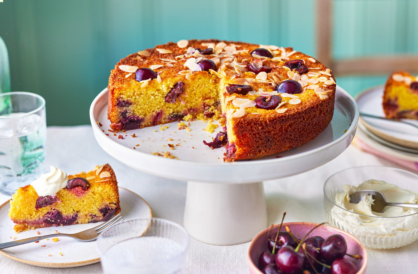 Cherry, lemon and polenta cake