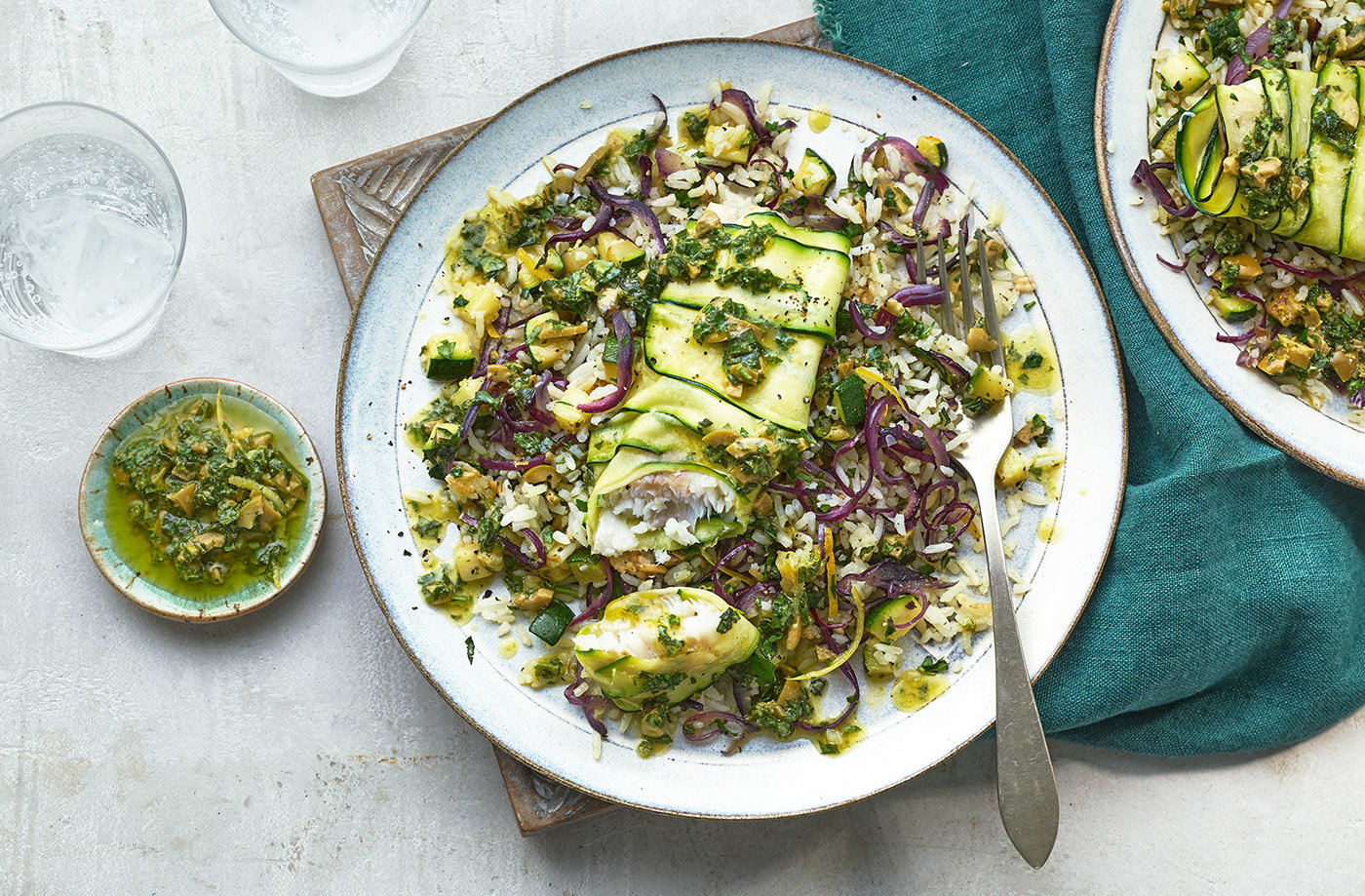 Courgette and fish pilaf
