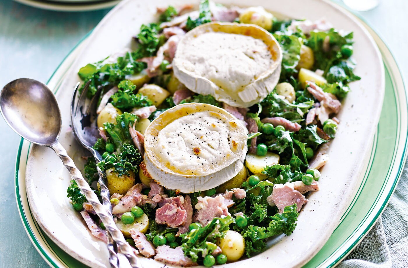 Ham, potato and kale salad with goat's cheese