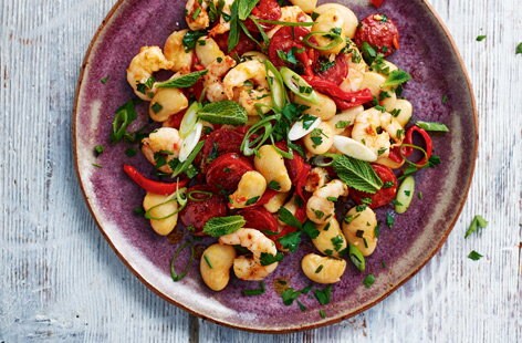 Image of "Warm prawn, chorizo and butter bean salad"