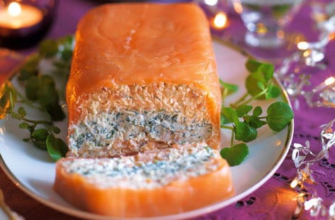 Image of "Smoked salmon, crab and watercress terrine"