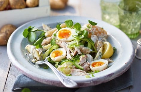 Image of "Jersey Royal, mackerel and cucumber salad"