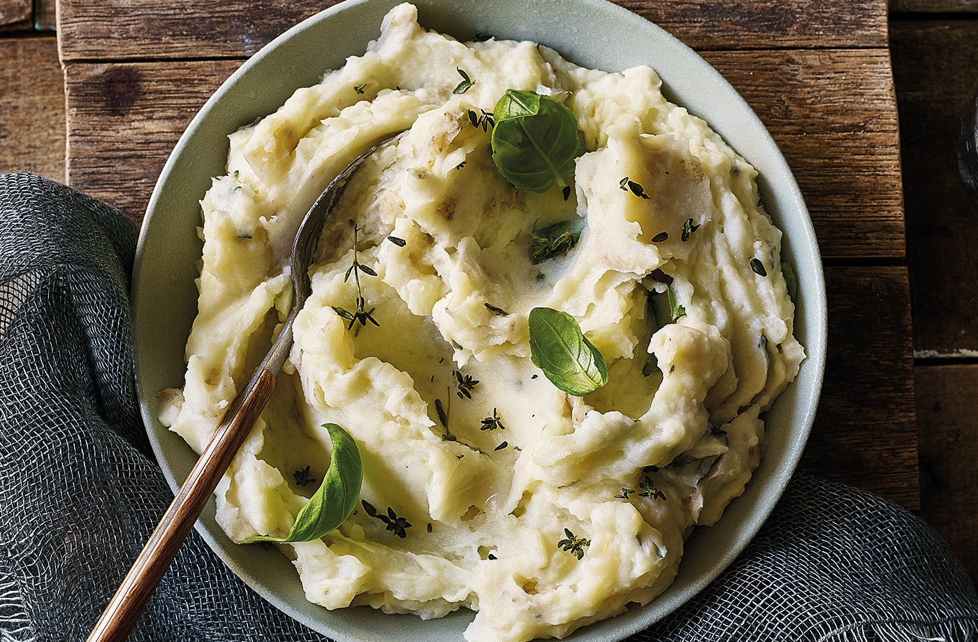 Herby, skin-on mashed potatoes
