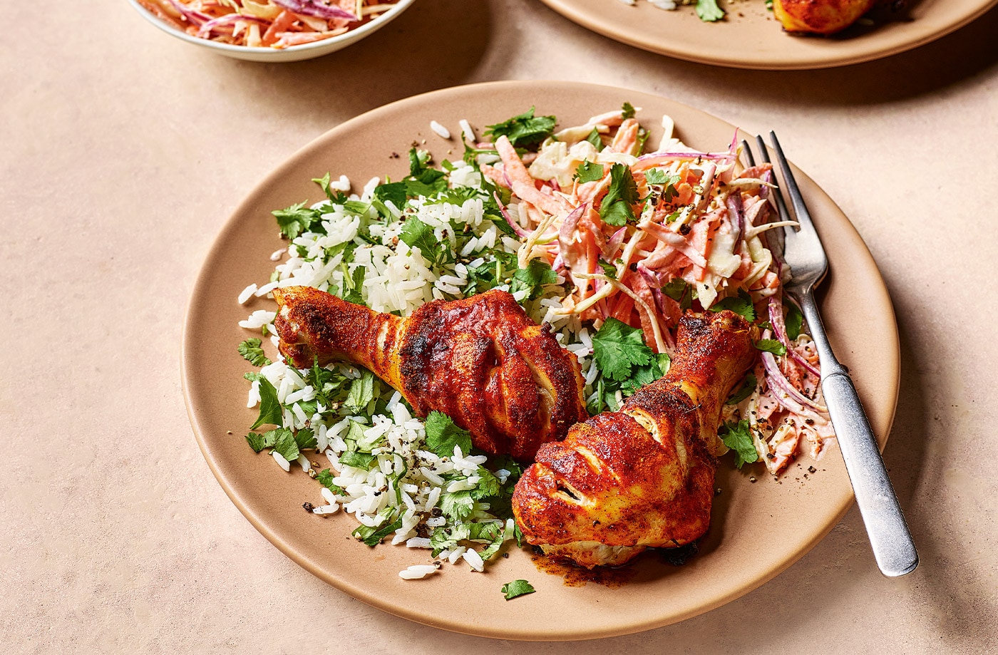 Smoky chicken drumsticks with slaw