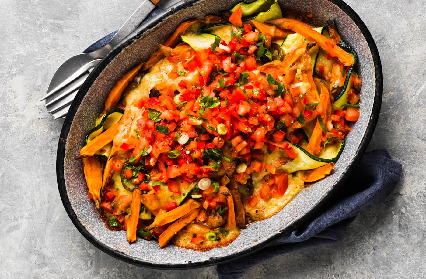 Gochujang loaded sweet potato fries