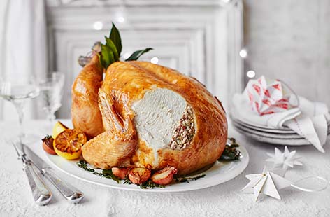 Image of "Roast turkey with pork, ginger and lime stuffing"