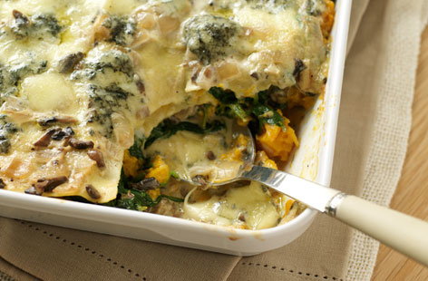Image of "Spinach, mushroom and squash lasagne"