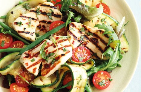 Image of "Halloumi, courgette, green bean and tomato salad "