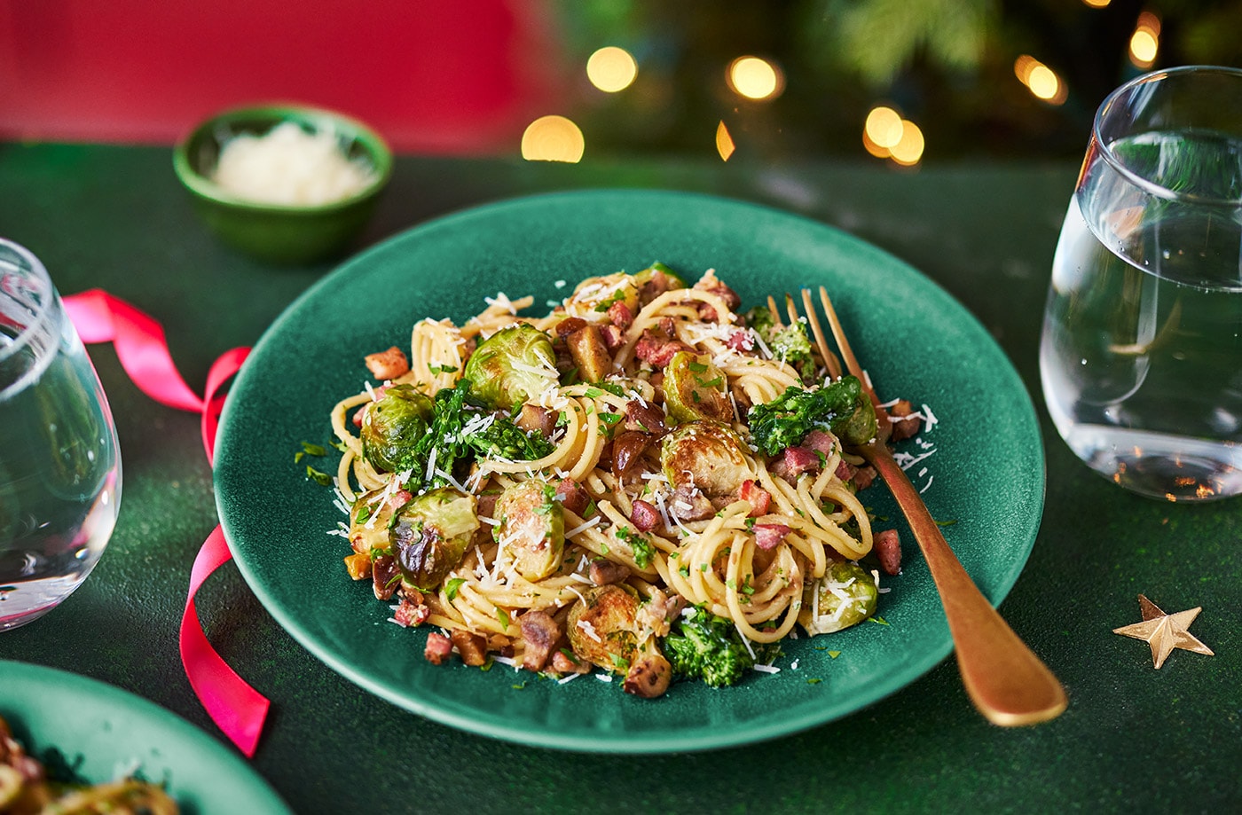 Caramelised sprout and chestnut carbonara
