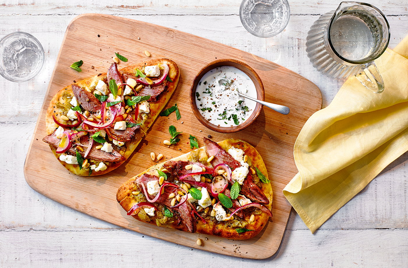 Leftover lamb and spiced aubergine flatbreads