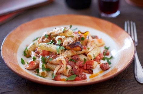 Warm chicken and chorizo pasta salad