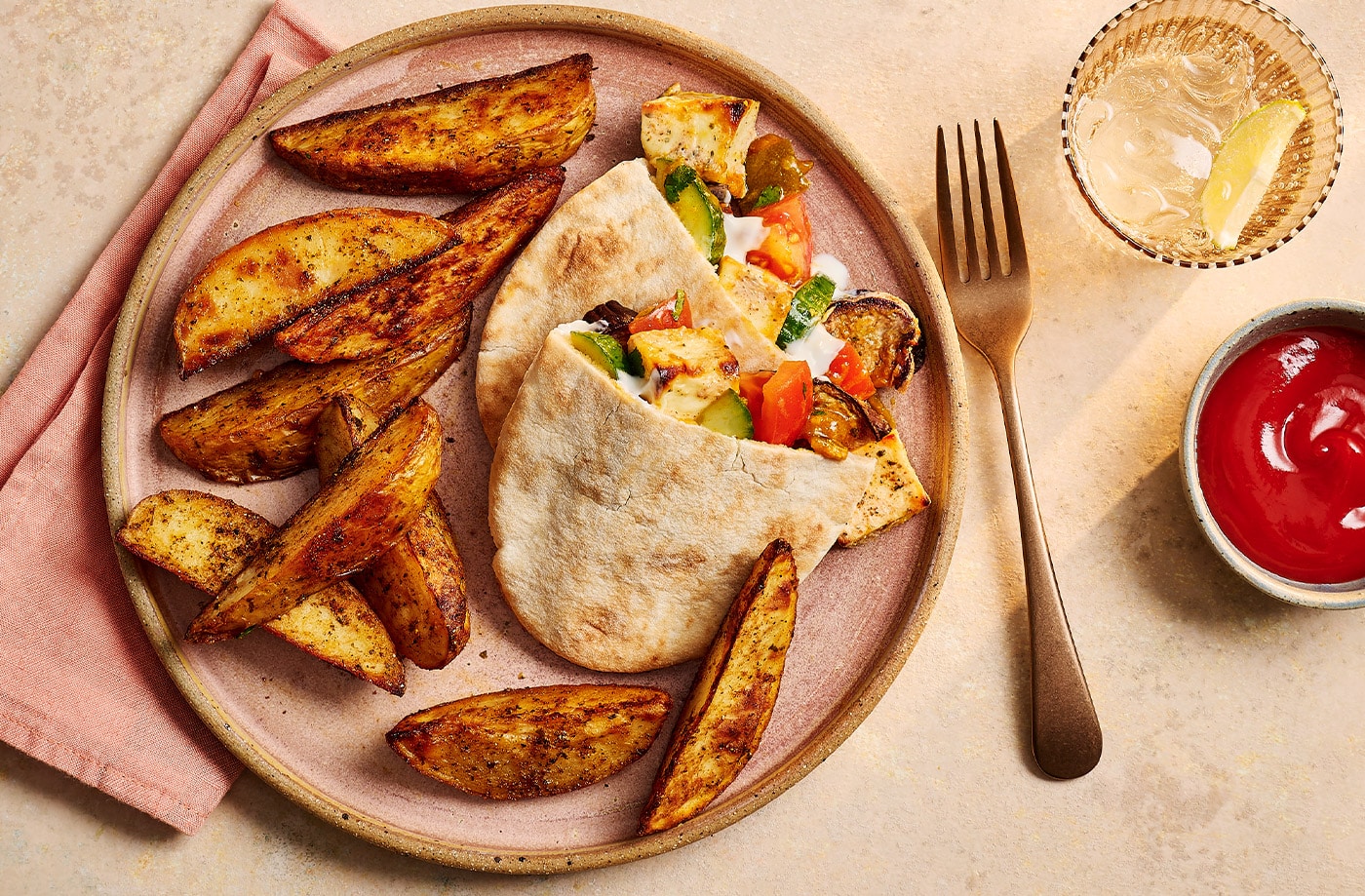 Dina Begum's tikka pittas with masala wedges