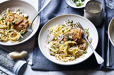 Image of "Chicken thighs with creamy mushroom sauce"