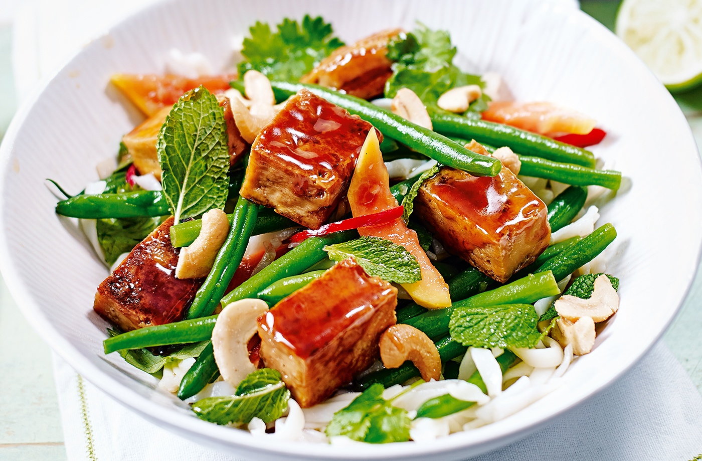 Sticky tofu and papaya salad