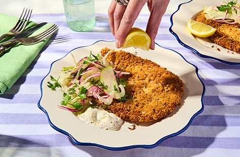 Image of "Halloumi schnitzel with apple and fennel slaw"