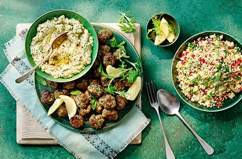 Image of "Lamb and spinach meatballs with couscous"