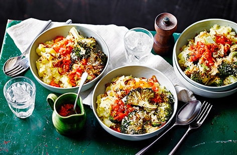 Image of "Cheesy roasted broccoli with lemony mash"
