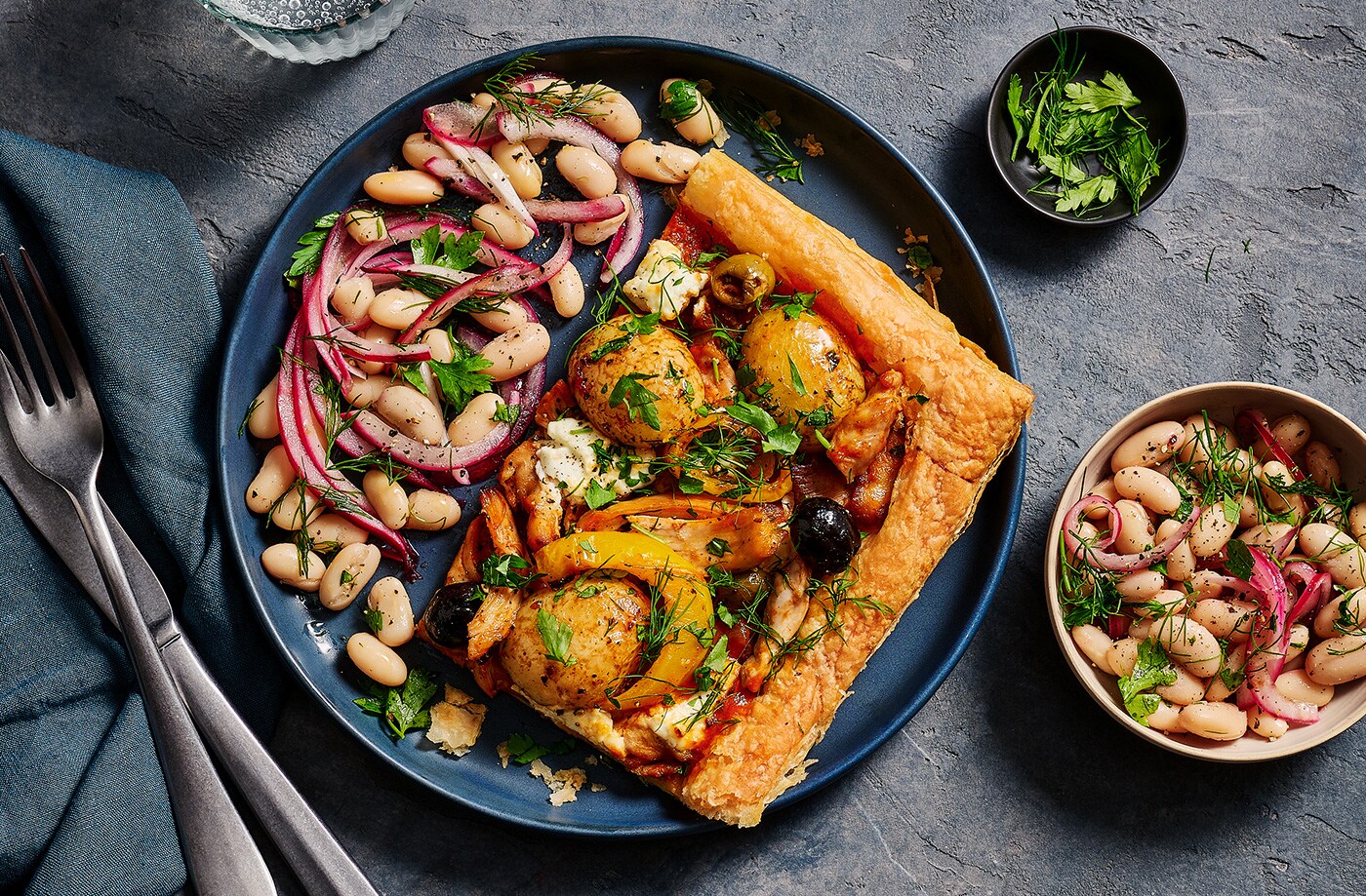 Mediterranean chicken tart