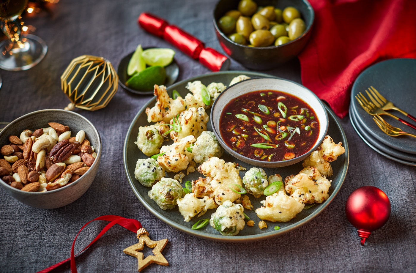 Brussels sprout and cauliflower tempura