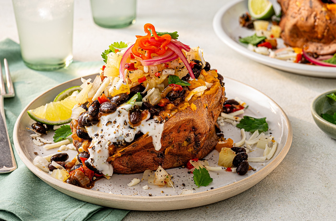Demi Singh's sweet potatoes with coconut black beans