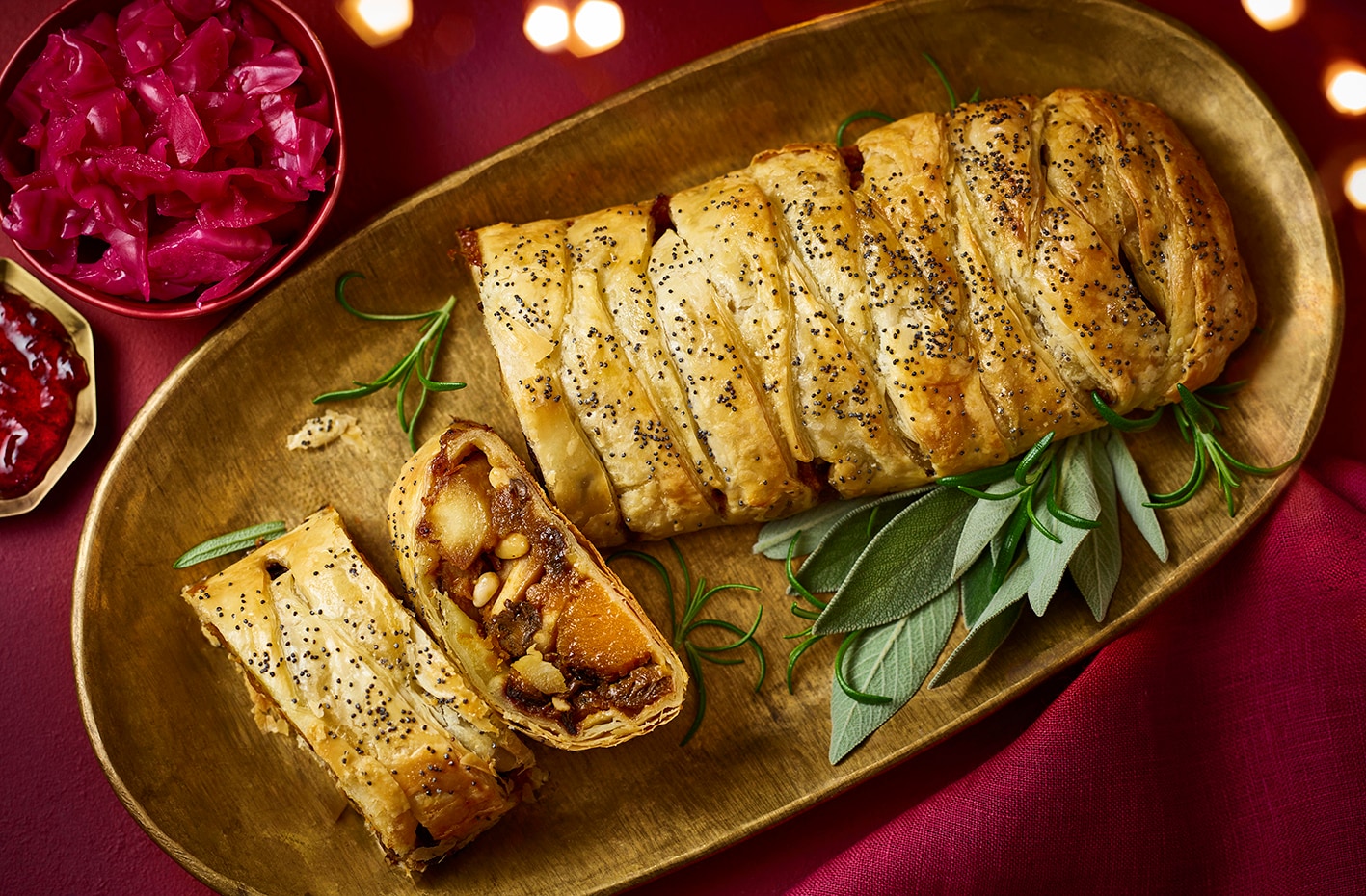 Parsnip, squash, pine nut and porcini strudel