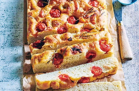 Image of "Roasted garlic, tomato and rosemary focaccia"