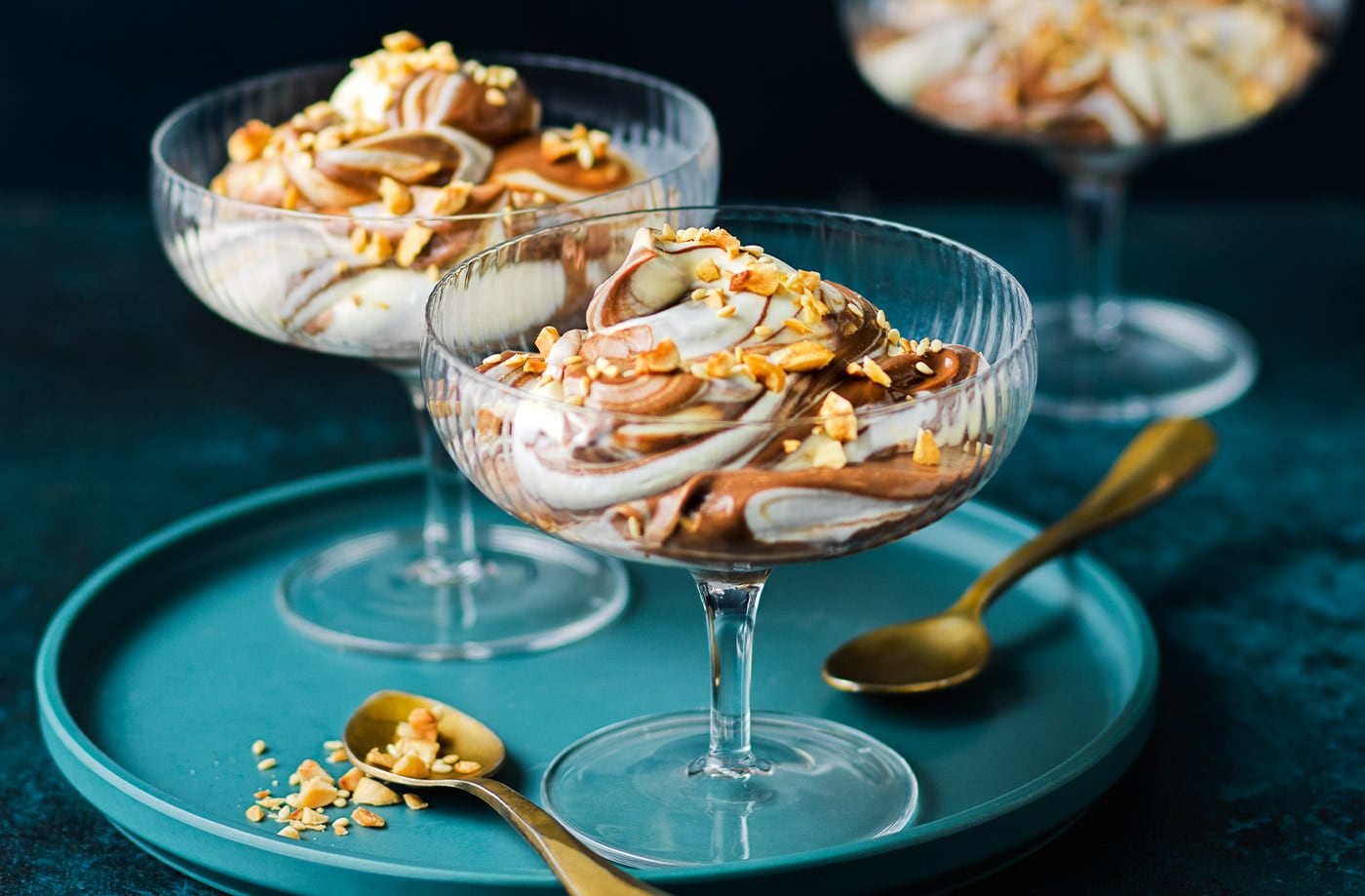 Salted chocolate and tahini sharing mousses