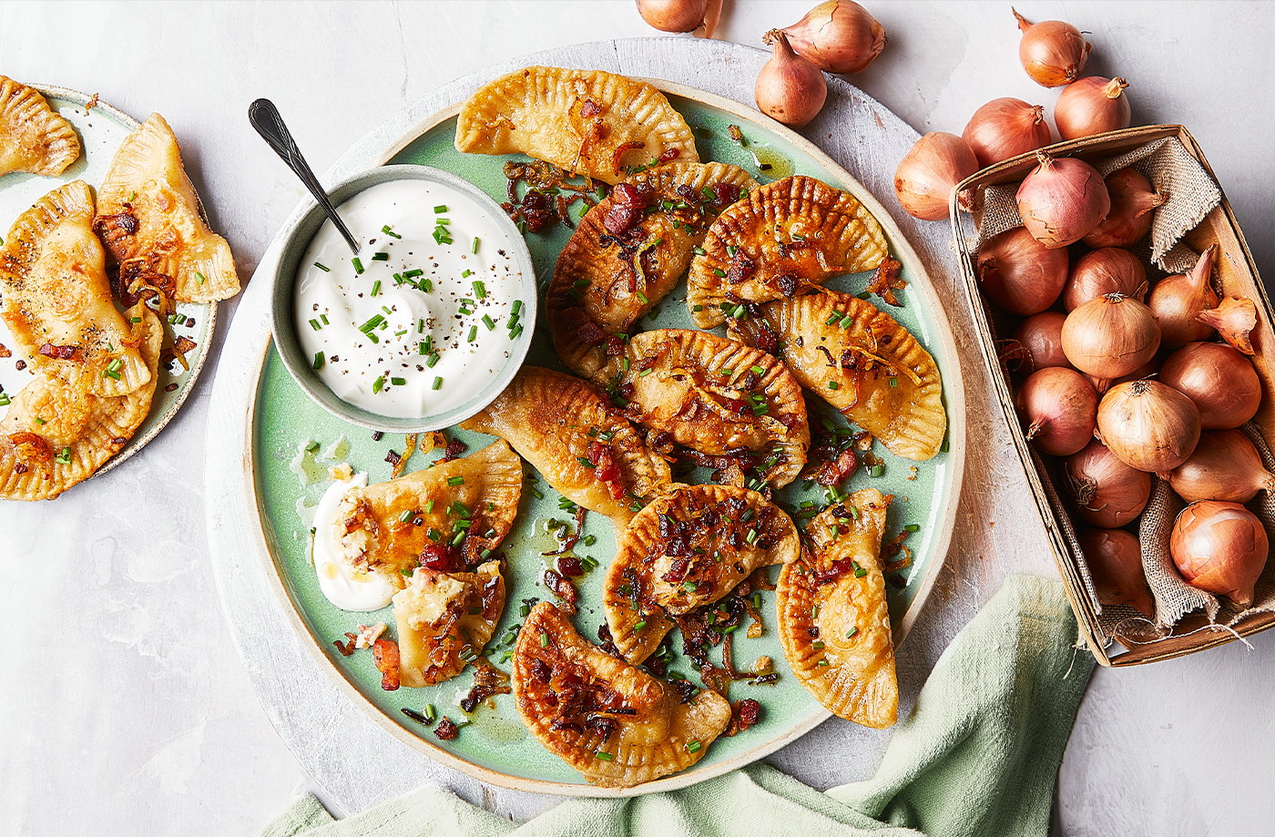 Shallot and bacon pierogies
