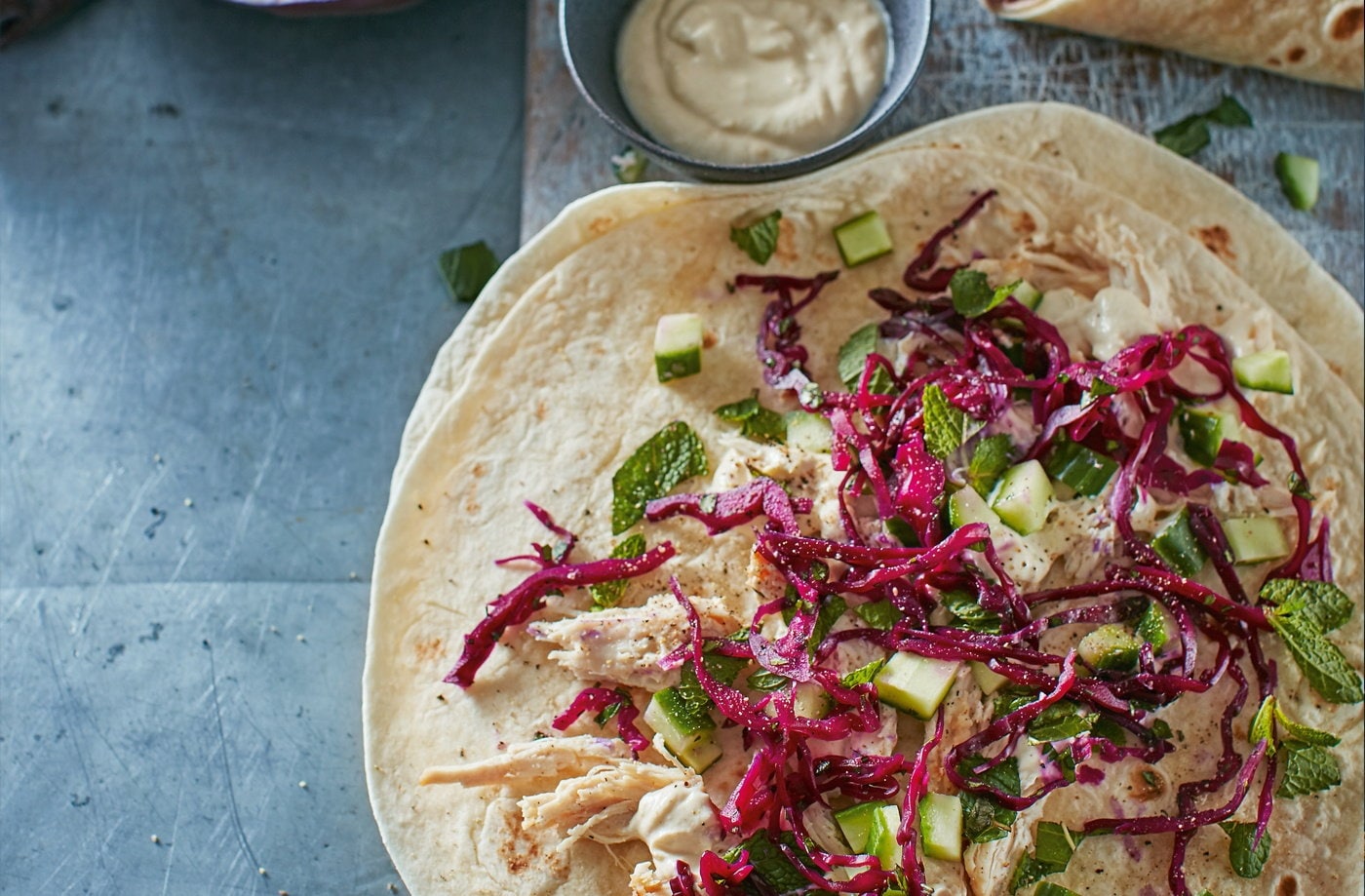 Chicken wraps with pickled red cabbage