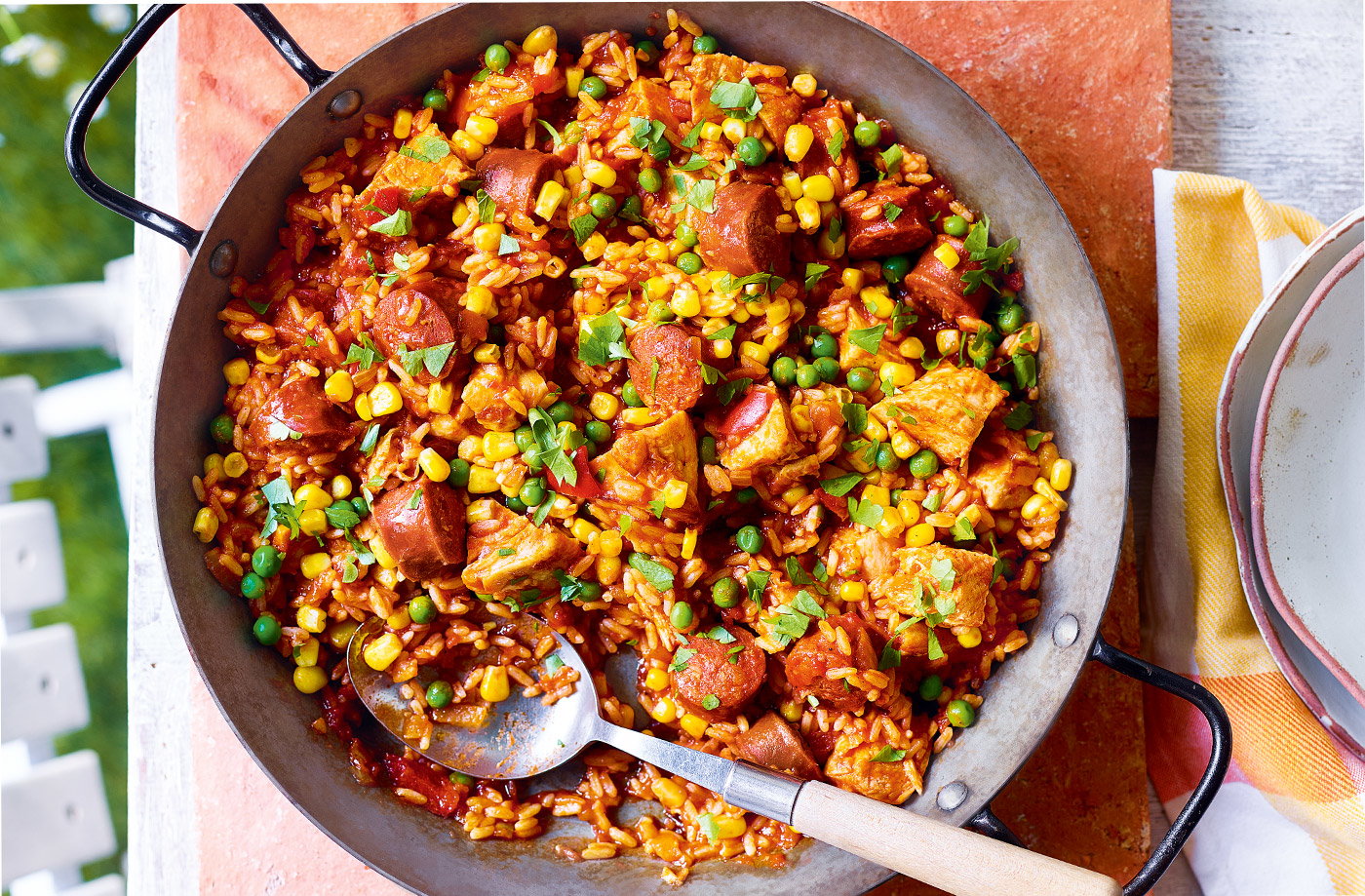 Chicken and chorizo paella