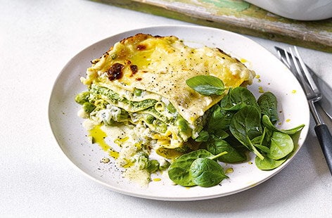 Image of "Four-cheese and spring vegetable lasagne"