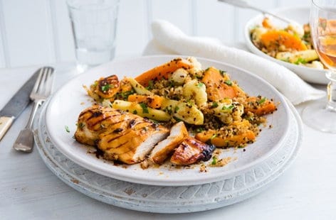 Image of "Sticky chicken with winter veg quinoa"