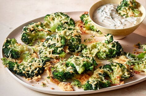 Smashed broccoli with cheese and garlic