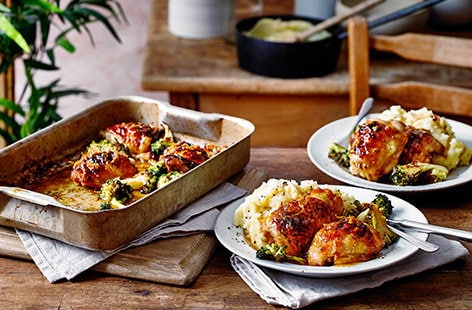 Image of "Honey-lemon broccoli and chicken traybake"