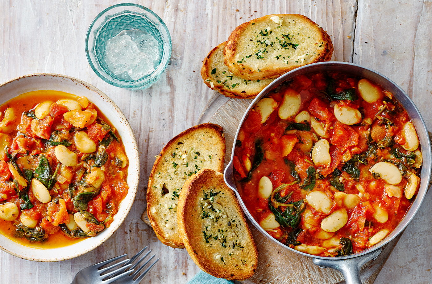 Butter bean and tomato stew with garlic bread