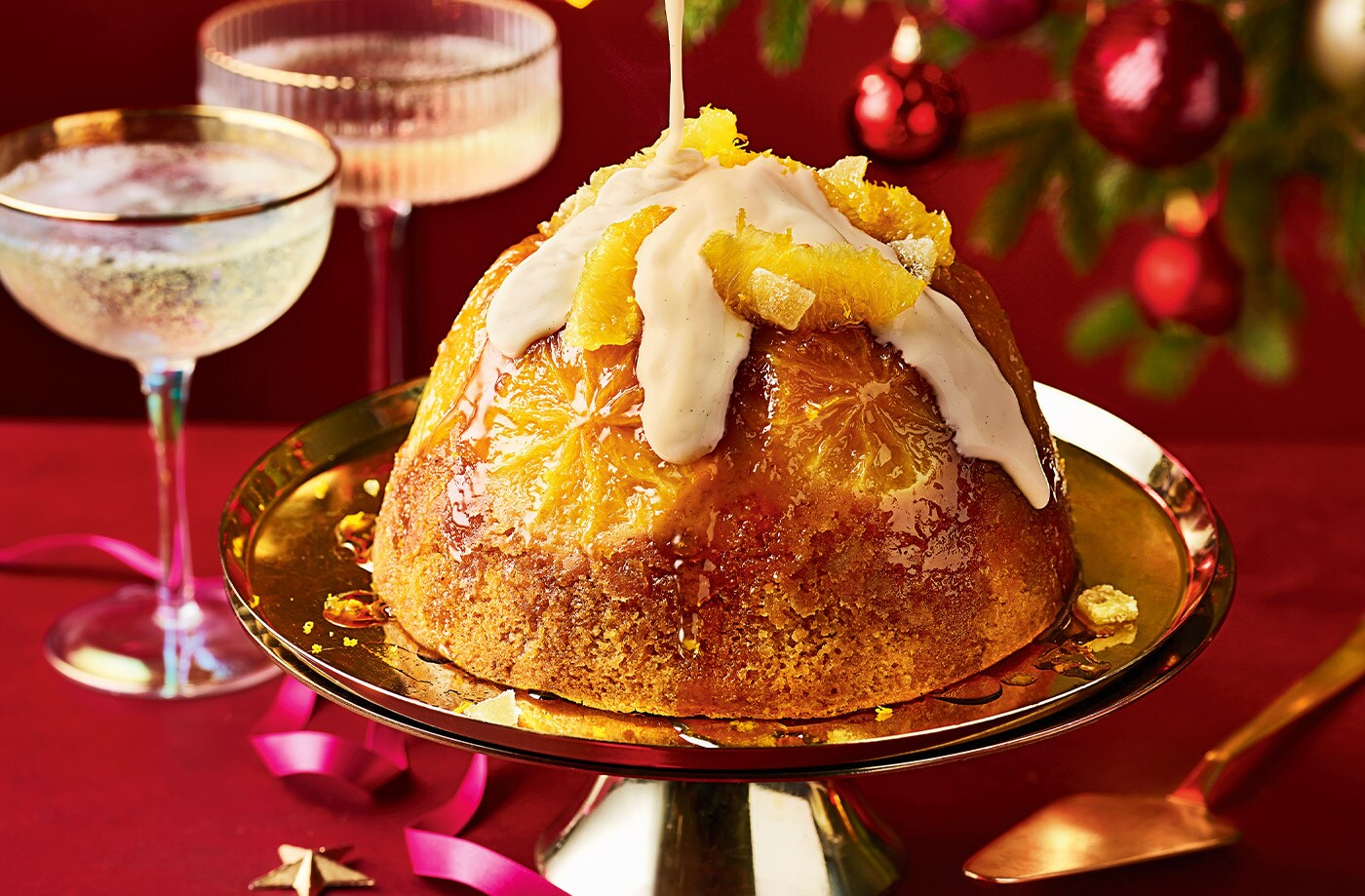 Steamed gingerbread and orange upside-down pudding
