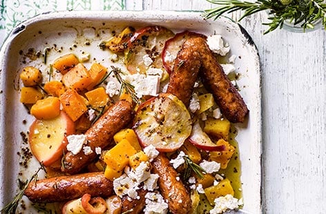 Image of "Veggie sausage and butternut squash traybake"