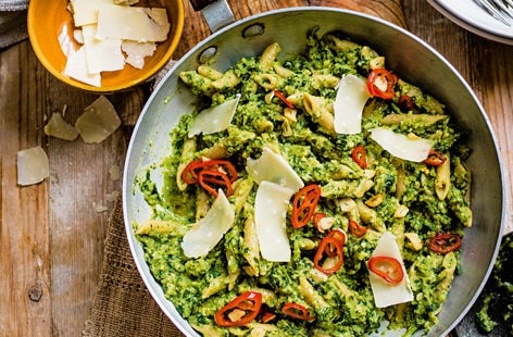 Image of "Broccoli pesto penne with chilli and garlic sizzle"
