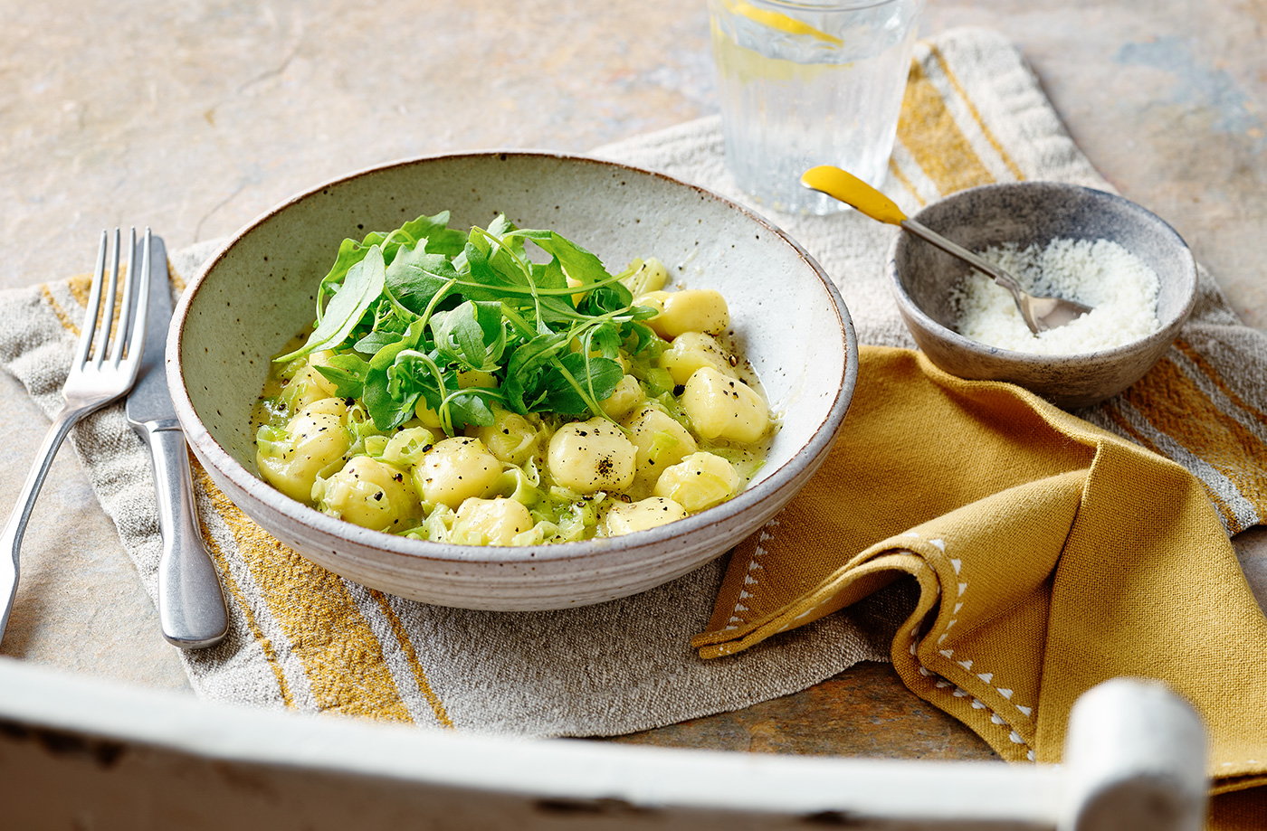 Gnocchi and leek cacio e pepe