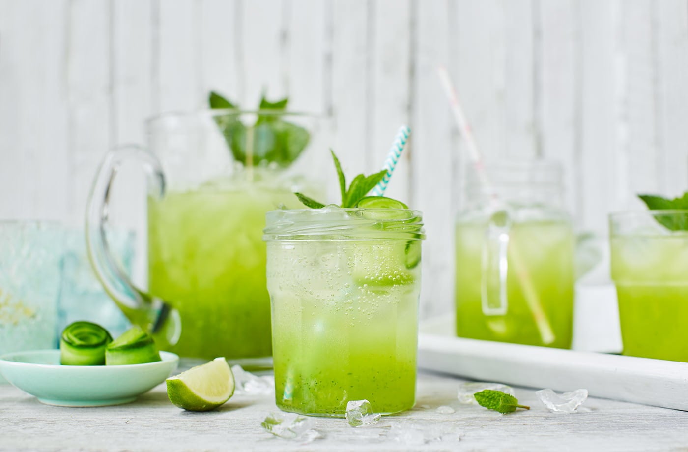 Cucumber, lime and elderflower coolers